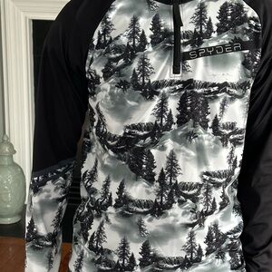Spyder Black and White Tree Pattern Half-Zip Shirt
